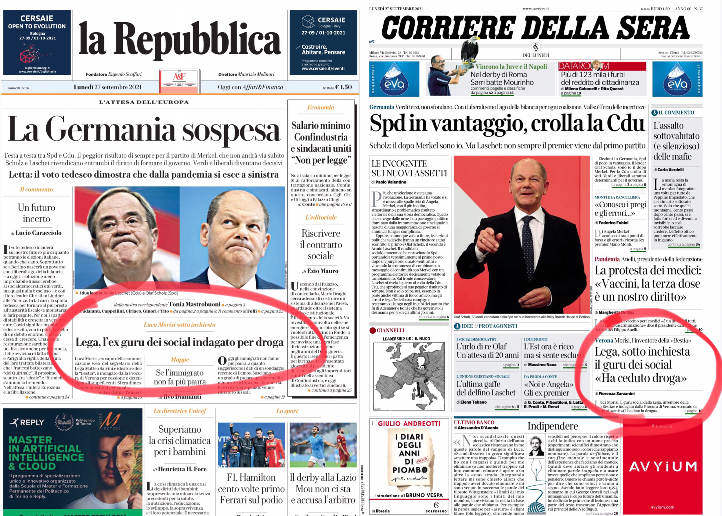 Gazzetta e Voce “bucano” la notizia di Morisi indagato