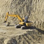 Large quarry for gravel mining, sand and clay. Mining machines a